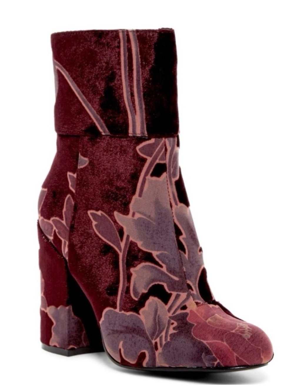 Steve Madden “Goldie” Burgundy Floral Velvet Ankle Boots